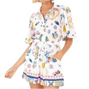 Anthropologie Label Of Love Beach Romper Linen Blend White Women's XL